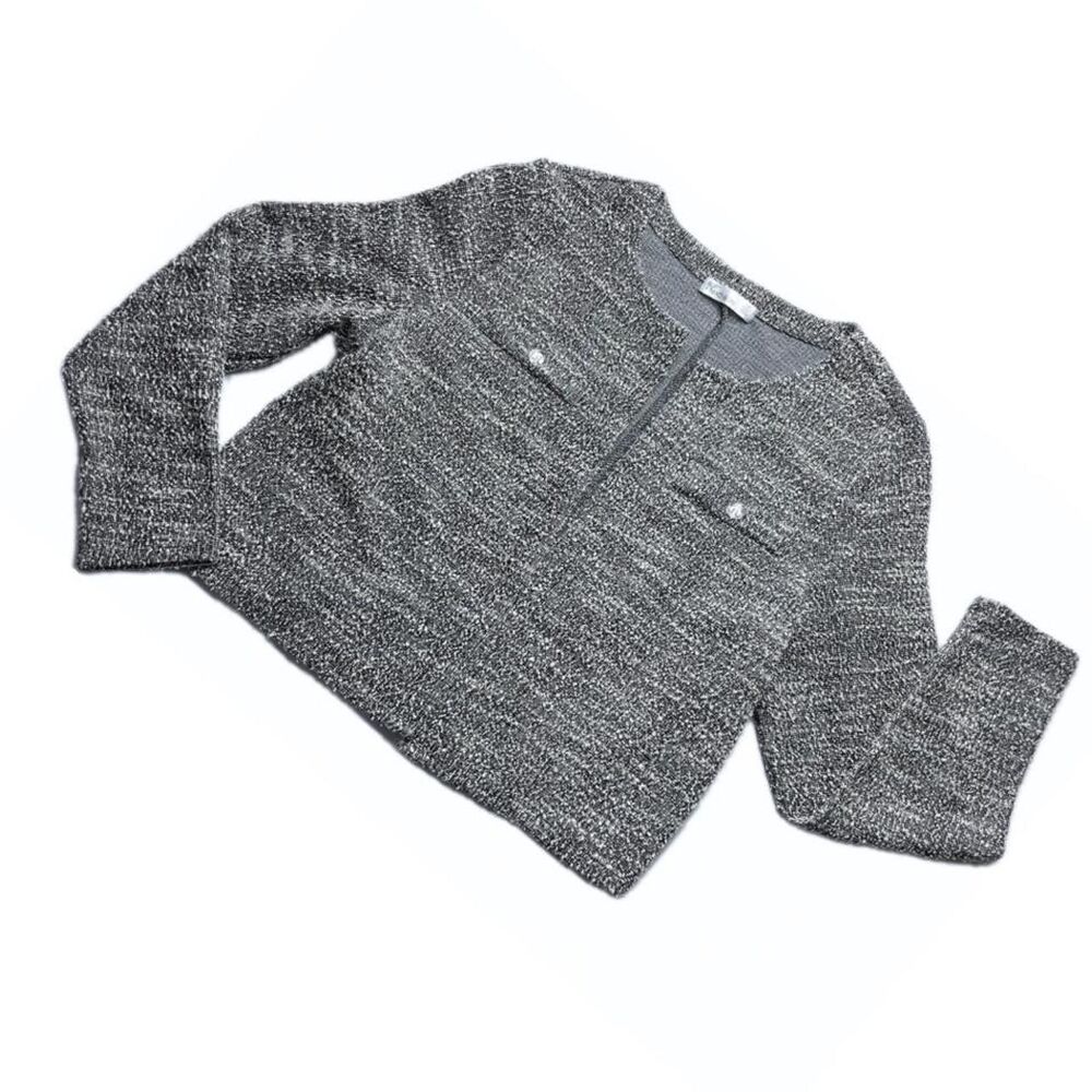 89th-madison Women's Grey Cropped tweed like cardigan for office